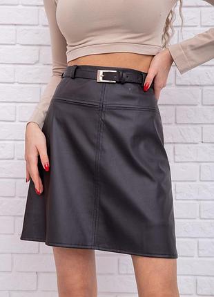 Спідниця жіноча з екошкіри колір чорний та хакі