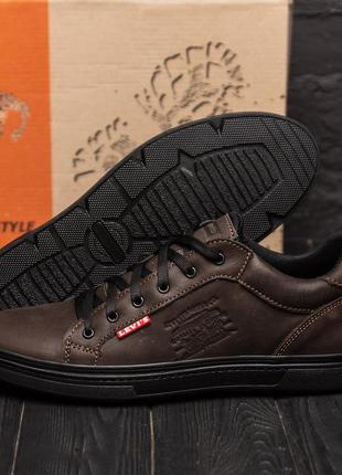 Мужские кожаные кроссовки  levis brown2 фото