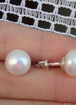 Сережки срібло 925 цвяшки перли імп 200301 фото