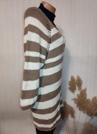 🔥 красивый стильный тёплый вязаный безшовный удлиненный свитер в полоску🔥3 фото