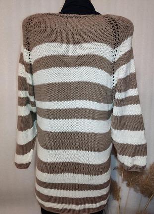 🔥 красивый стильный тёплый вязаный безшовный удлиненный свитер в полоску🔥4 фото