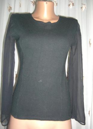 Трикотажная блузка с шифоновыми рукавами черного цвета