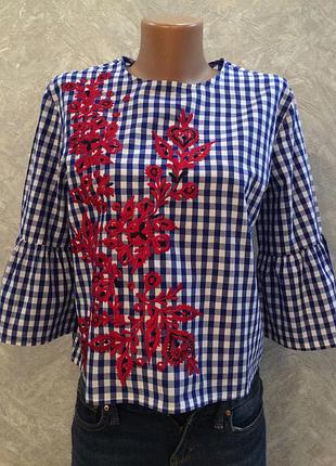 Блуза в клетку с вышивкой размер 12-14
