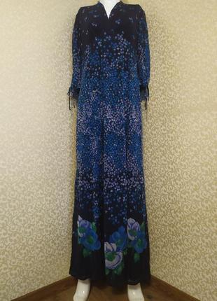 Роскошное дизайнерское длинное, макси платье в цветы винтаж, vintage les tissus de leonard paris