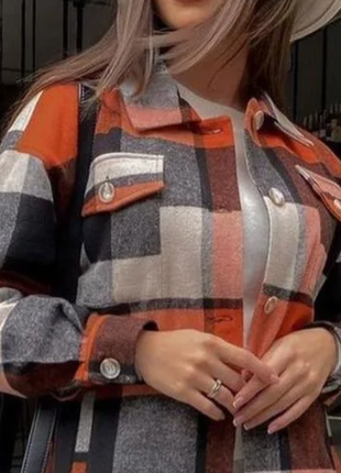 Трендовая теплая женская рубашка - пальто в крупную клетку sin1528-009sве2 фото