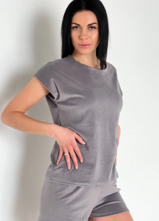 Трендовая пижама женская велюровая шорты и футболка 6 цветов 123ко