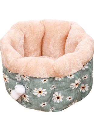 Лежак для кошек taotaopets 542208 green ромашки спальное место 33*24 cm