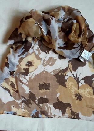 Бежево коричневый  цветы камуфляж полупрозрачный шарф снуд парео multiblu германия4 фото