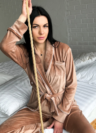 Жіноча якісна велюрова піжама кімоно і штани 6 кольорів 122ко