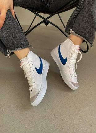 Nike blazer mid 77 blue брендовые высокие женские кроссовки найк блейзер трендовая модель новинка жіночі білі високі кросівки