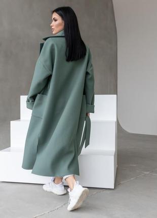 Оливкове пальто жіноче весна - осінь 2023 стильне і зручне6 фото