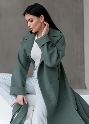 Оливкове пальто жіноче весна - осінь 2023 стильне і зручне7 фото