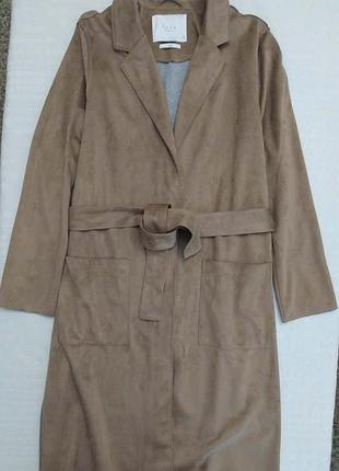 Плащ, тренч, ya-ya, бежевий, еко замш під пояс