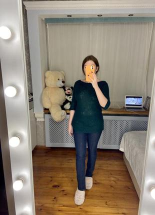 Вовняний зелений асиметричний легенький светр sisley