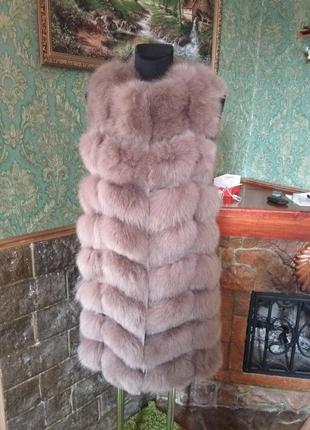 Натуральная меховая жилетка песец соты 90 см капучино 42-44