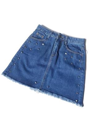 Юбка джинсовая синяя с заклепками2 фото