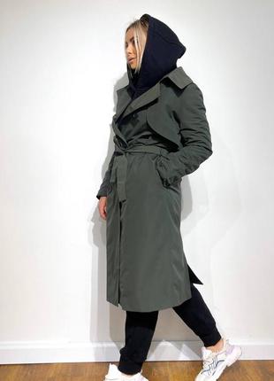 Базовый тренч в средней длине, тренчкот, пальто под пояс, плащ с поясом, 4 цвета2 фото