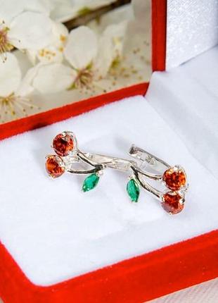 Серьги серебро 925 сережки серебряные детские вишенки 2682