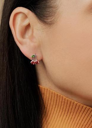 Серьги серебро 925 сережки серебряные детские вишенки 2682