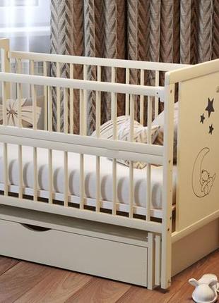 Кроватка колыбель для новорожденных с ящиком, бук, механизм качания1 фото