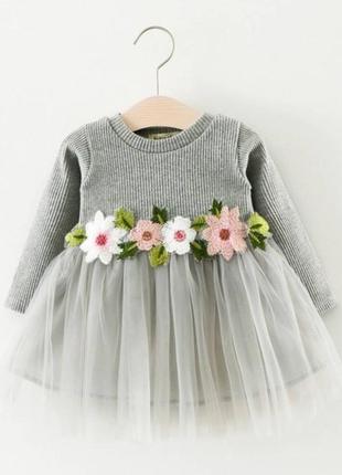 Платье для девочки flowers серое 80 см