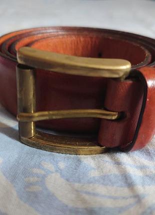 Коричневый ремень состаренная золотая фурнитура