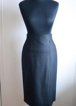 Спідниця міді, чорна, класична, футляр, висока посадка, фігурна