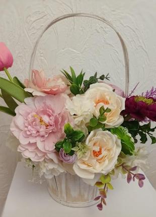 Великодній декор кошик з лози квіти преміум класу польща1 фото