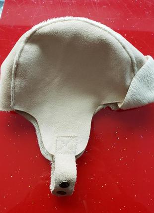 H&m baby шапка ушанка искуственная кожа замша беж мальчику 6-9 м 68-74см демисезонная весна осень2 фото