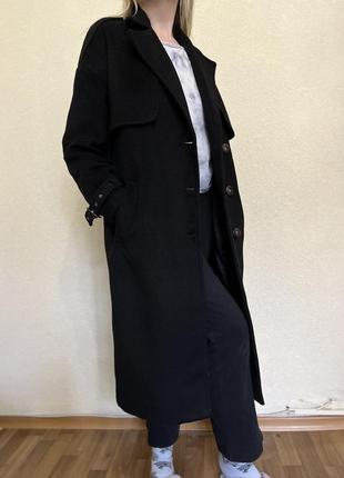Пальто чёрное кашемировое пальто тренч двубортное7 фото