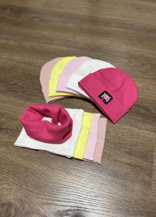 Комплект 🔥 двошаровий рубчик (шапка хомут) для дівчинки ог 50-56 на весну-осінь3 фото