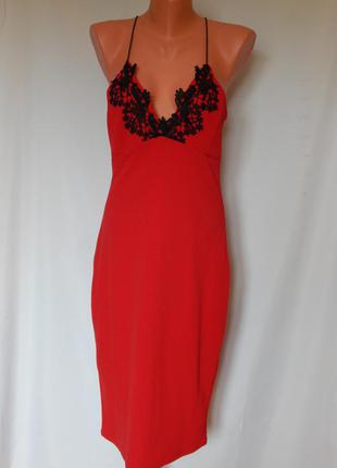 Красное платье на тонких бретельках от glamour babe(размер 12-14)1 фото