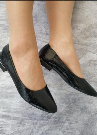 Последний размер! черные балетки под кожу крокодила.