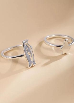 Парные регулируемые кольца из 925 пробы серебра для влюбленных друзей  животное женское мужское унисекс детское пингвин мама ребёнок нержавеющая сталь2 фото