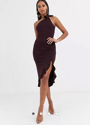 Сукня міді на одне плече з бантом і подовженим краєм asos
