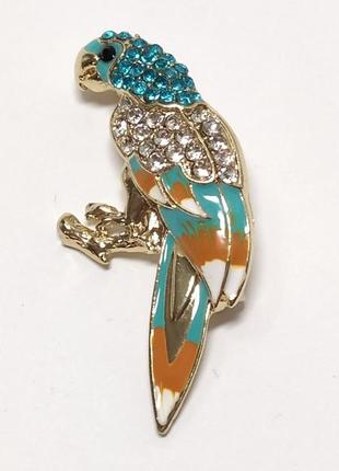 Брошь птица попугай, животные, эмаль, стразы