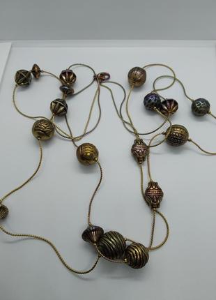 Довге подвійне дворядне намисто ланцюжок з намистом у золотому кольорі2 фото