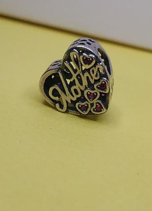 Шарм стерлинговое серебро 925 проба цирконий мама для матери сердечки розовые сердце в стиле пандора3 фото