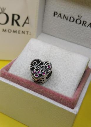 Шарм стерлинговое серебро 925 проба цирконий мама для матери сердечки розовые сердце в стиле пандора2 фото