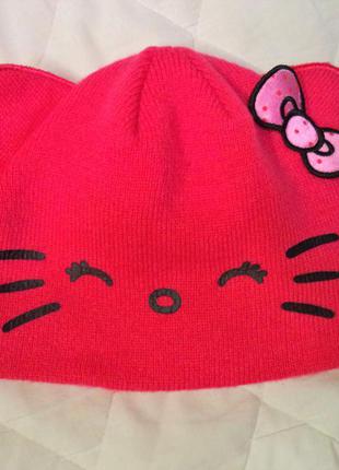 Розовая яркая с ушками двойная шапочка hello kitty sanrio
