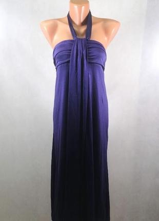 Шелковое платье  massimo dutti синее завязка на шее1 фото