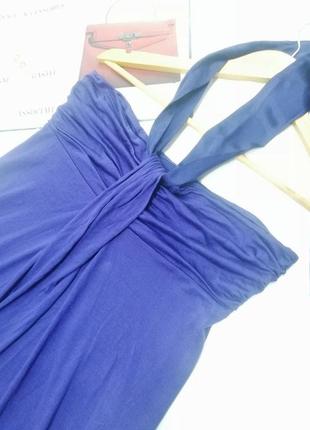 Шелковое платье  massimo dutti синее завязка на шее5 фото