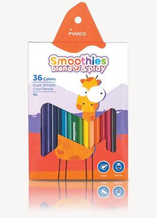 Дитячі кольорові олівці 36 кольорів marco smoothies 2150-36cb трикутні