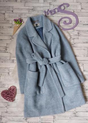 Женское пальто emass утепленное голубое с поясом 48 размера