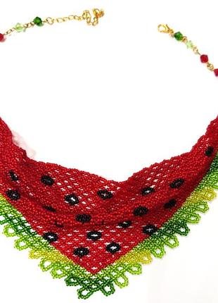 Колье косынка платок платок из бисера арбузная летняя ручная работа ожерелье1 фото