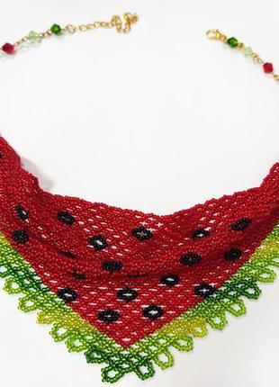 Колье косынка платок платок из бисера арбузная летняя ручная работа ожерелье6 фото