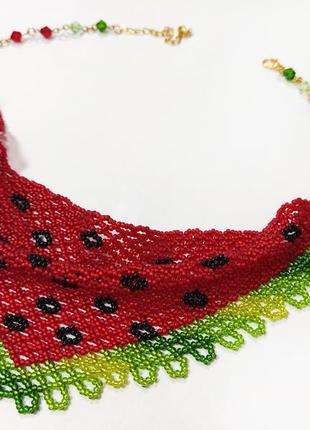 Колье косынка платок платок из бисера арбузная летняя ручная работа ожерелье3 фото