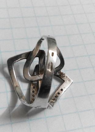 Серебряное кольцо крупное зигзаг удачи с фианитами8 фото