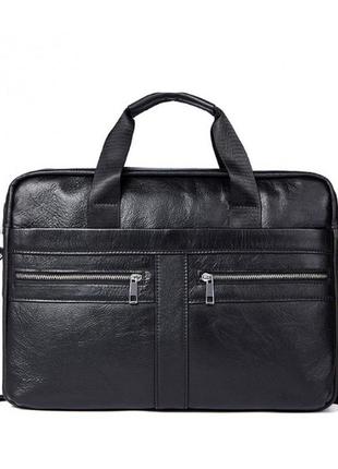 Стильная презентабельная кожаная мужская черная деловая сумка недорого1 фото