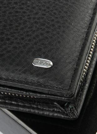Мужской кожаный кошелек клатч  dr. bond черного цвета, большие мужские портмоне из натуральной кожи2 фото